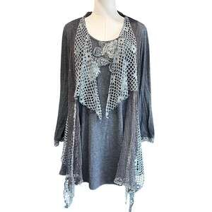 Gothic Top Dress Charcoal Gray Mesh Steam Punk Silk Blend Asymmetrical Sequins